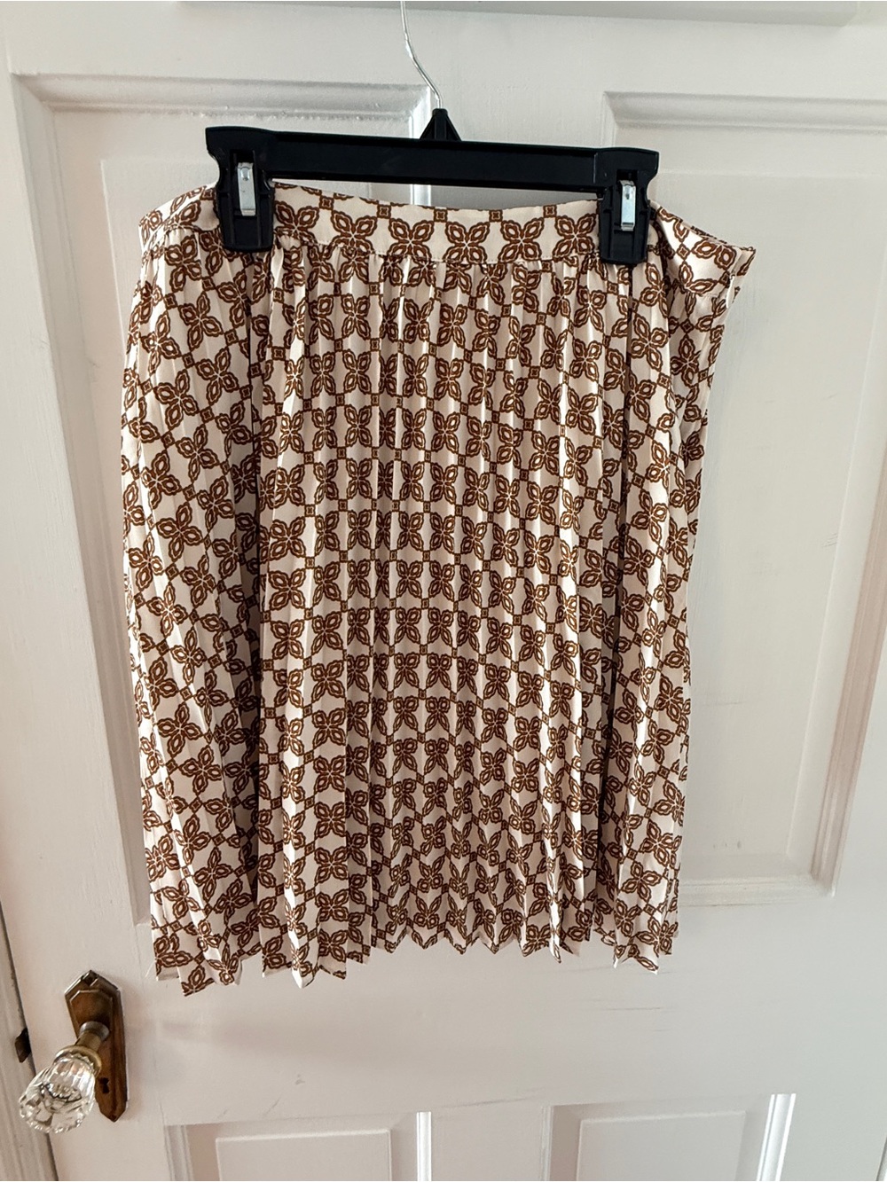 J. Crew Cream Midi Skirt with Brown Geometric Print